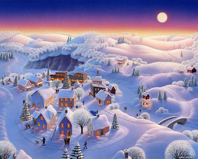 Village Enneigé Noël Fête Broderie Diamant