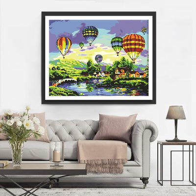 Village et Montgolfière Broderie Diamant