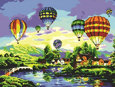 Village et Montgolfière Broderie Diamant