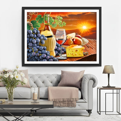 Vin, Fromage et Fruits Broderie Diamant