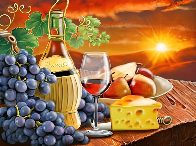 Vin, Fromage et Fruits Broderie Diamant