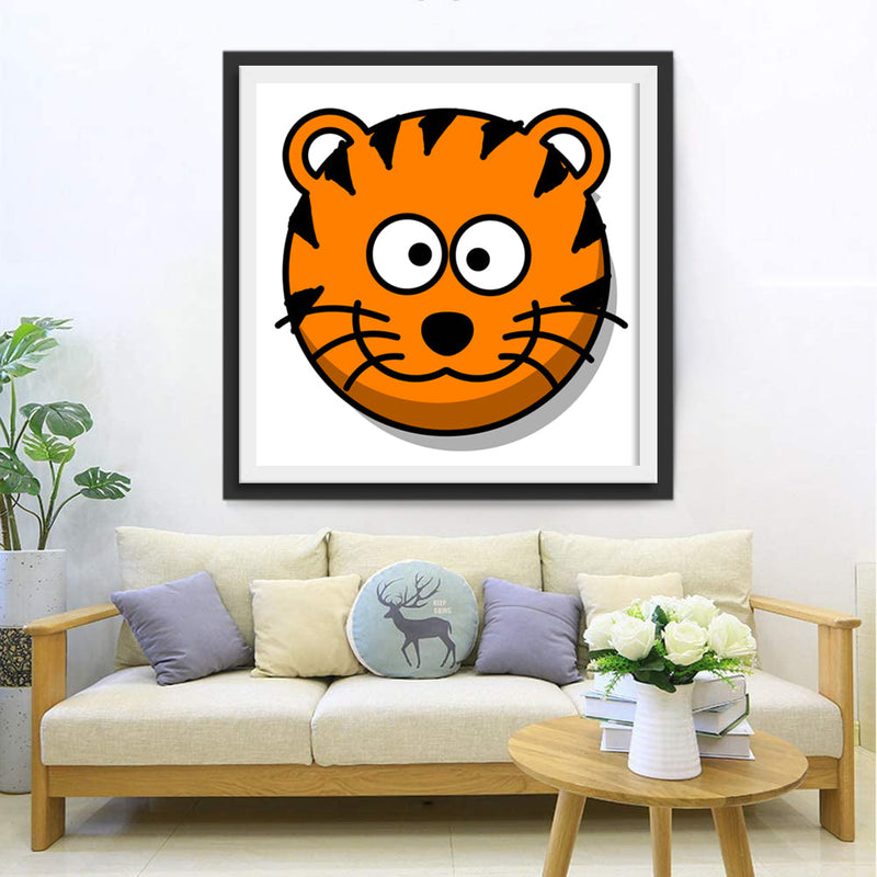 Visage Rond de Tigre Orange Cartoon Broderie Diamant