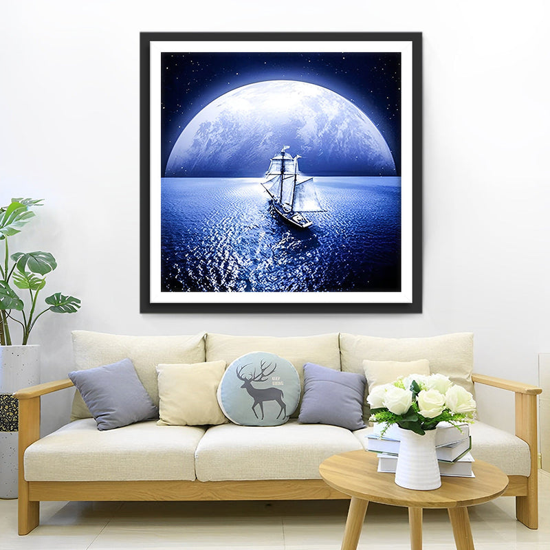 Voilier et la Lune Claire Broderie Diamant