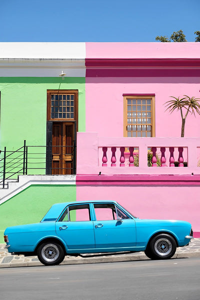 Voiture Bleue et la Maison Rose et Verte Broderie Diamant