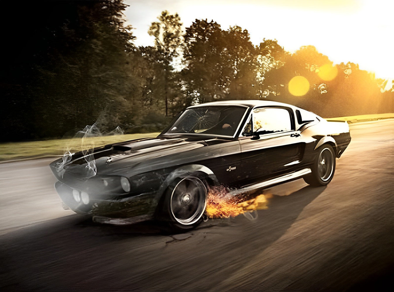 Voiture Noire et Étincelle Broderie Diamant