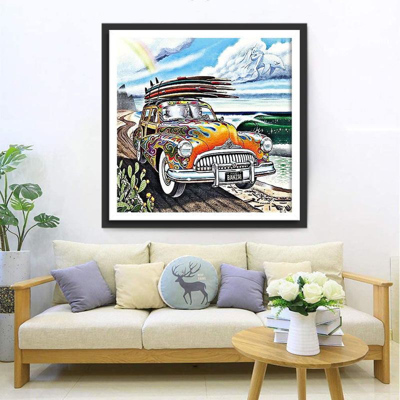 Voiture Orange avec des Motifs Broderie Diamant