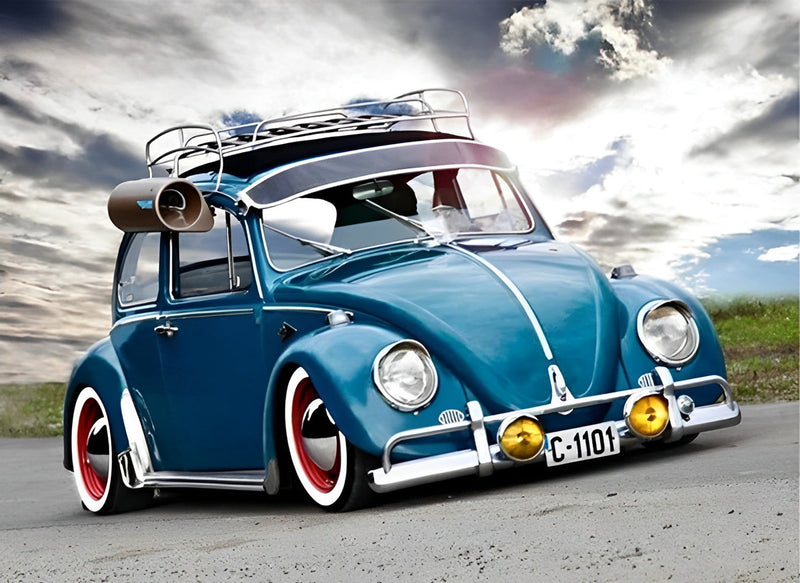 Volkswagen Coccinelle Bleue Broderie Diamant