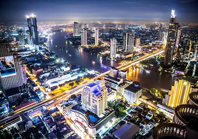 Vue Nocturne de la Rivière Chao Phraya en Thaïlande Broderie Diamant