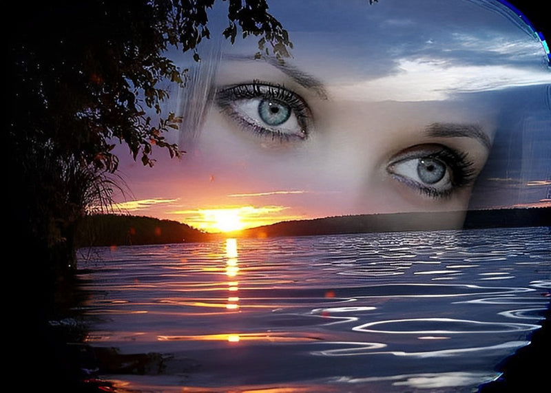 Yeux de Femme et Mer Broderie Diamant