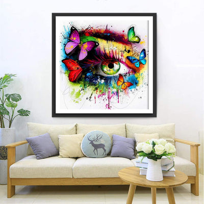 Yeux Verts et Papillons Broderie Diamant