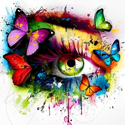 Yeux Verts et Papillons Broderie Diamant